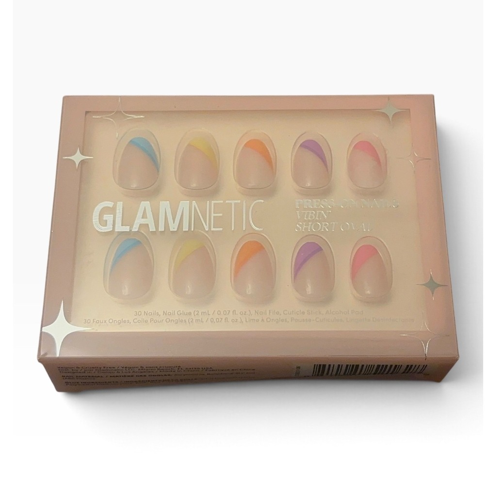 Glamnetic Vibin Press-On Nails Short Oval Multi-Color French Tip Kit 30ct